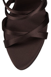 OBSESSED Jeffrey Campbell Strappy Sandals Chocolate Satin